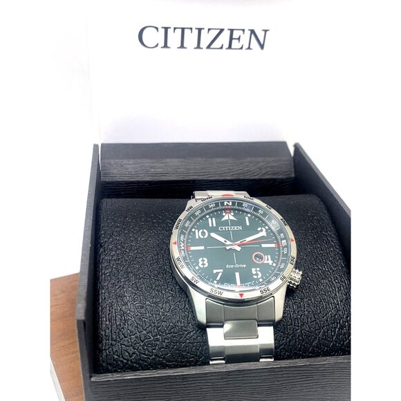 Citizen Men's Watch BM7551-50X Eco-Drive Green Dial Silver Stainless Steel 43mm - Picture 3 of 13